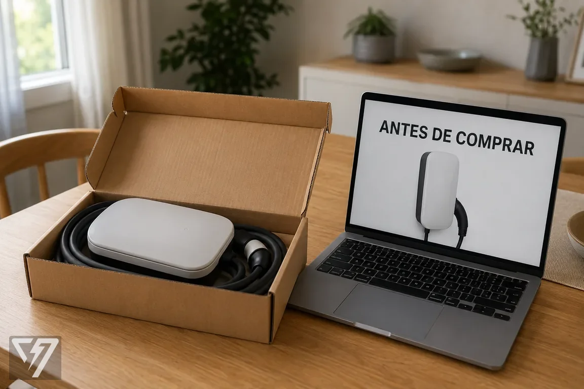 Qué mirar antes de comprar un wallbox: la ficha del producto junto a la caja abierta | Cargadores Vitoria
