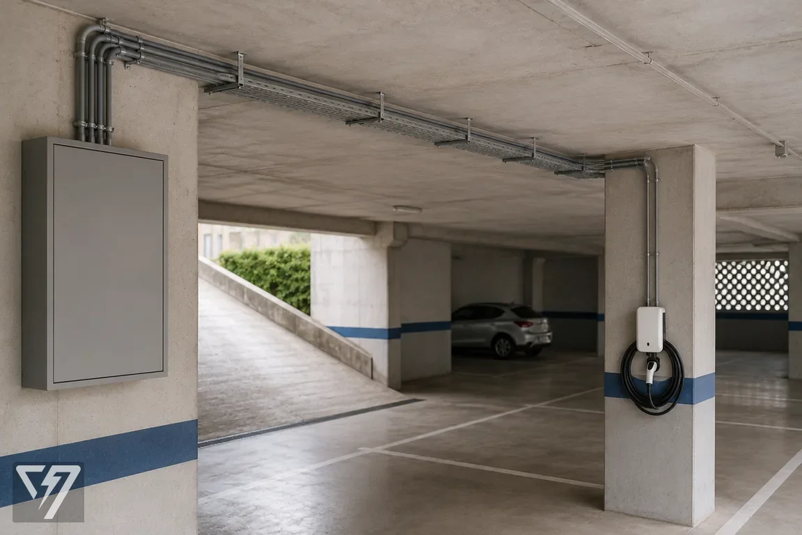 Conexión del cargador en garaje comunitario desde el cuarto de contadores | Cargadores Vitoria
