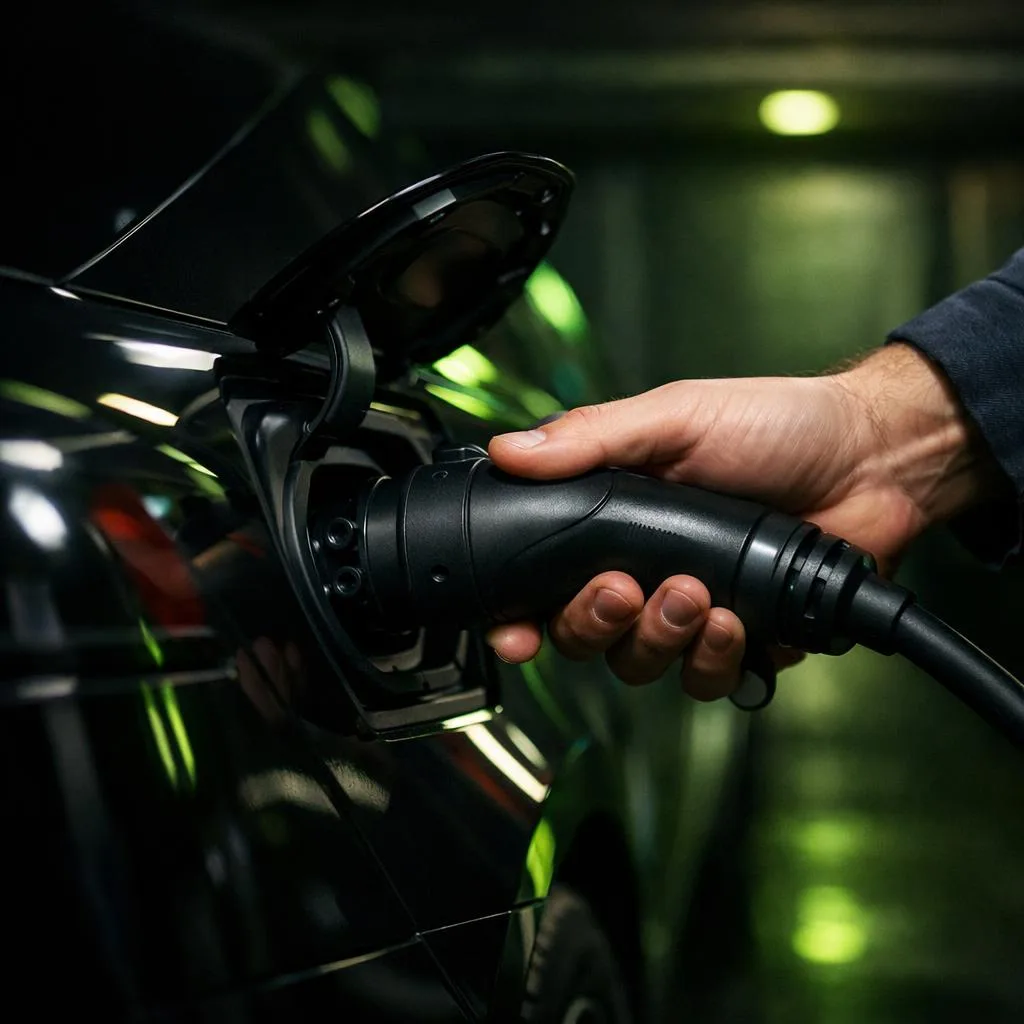 Técnico realizando el mantenimiento de un punto de recarga de coche eléctrico